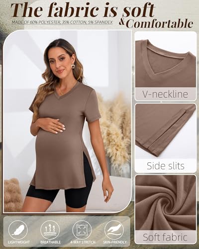 Ficerd 3 Pack Women's Maternity Shirts - color: Coffee, Khaki, Cream, size: Medium