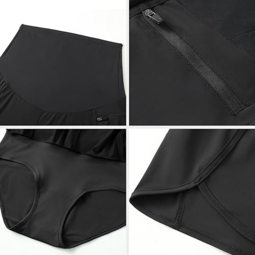 Foucome Womens 2 in 1 Maternity Athletic Shorts with Zipper Pocket - color: Black, size: Small