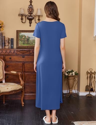 Ekouaer Womens Nursing Dress Breastfeeding Summer V Neck Maternity Dresses - color: Dark Blue, size: Medium