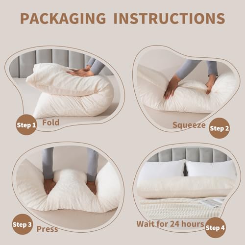 WhatsBedding Memory Foam Body Pillow with Cover, Long Bed Pillow for Adults - color: White Pillow+ Sherpa Beige Pillowcase
