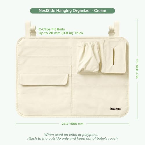 haakaa NestSide Hanging Diaper Organizer for Changing Table & Crib, Cream