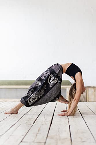 B BANGKOK PANTS Harem Pants Women Boho Cotton - color: Black Fish, size: 16-20 Plus