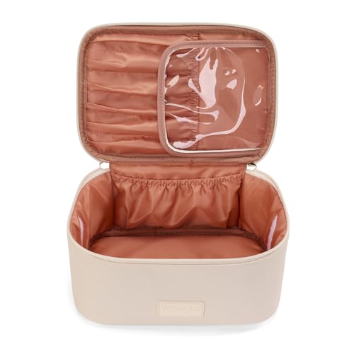 Wrangler Travel Makeup Bag 2pcs Set Cosmetic Bag with Makeup Brush Holder - color: Solid Beige