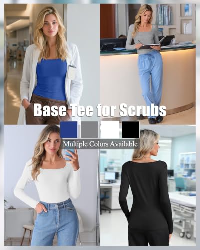 Xaatren 4 Pack Women's Underscrub Shirts Long Sleeve Tops - color: Black, Light Gray, White, Royal Blue, size: Small