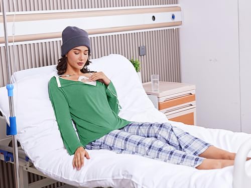 Deyeek Women's Post Shoulder Surgery Shirts Long Sleeve V-Neck Wrap Chemo Blouse Easy Access Adaptive Snap On Dialysis Shirts - color: Green, size: X-Large