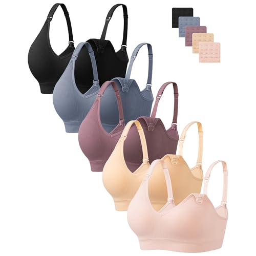 HBselect Nursing Bras for Breastfeeding 5Pack Women Maternity Bras - color: 5pack(black/Blue/Purplebean/Nude/Pink), size: Medium