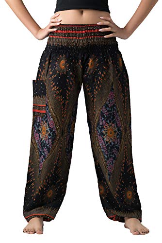 B BANGKOK PANTS Boho Harem Pants Women - color: Black Peacockeye, size: 20-24 Plus