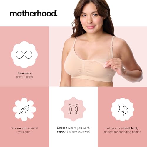 Motherhood Maternity Women's Wireless Clip Down Seamless Nursing Bra for Breastfeeding - color: Essential Nude, size: Large