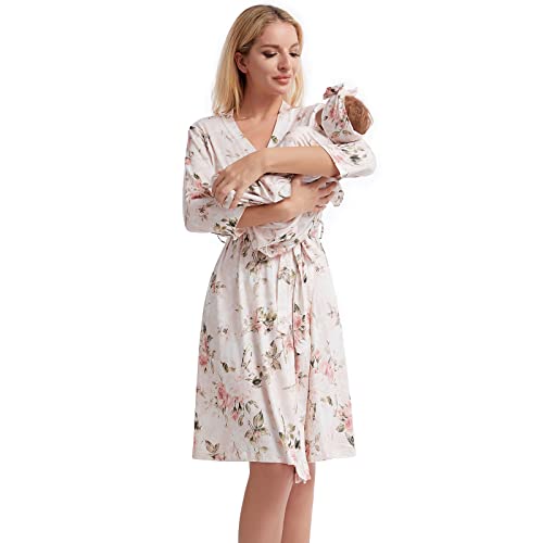 Galabloomer Maternity Robe and Receiving Blanket, Matching Mommy Labor Robe - color: Pink, size: Small