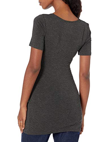 Amazon Essentials Women's Maternity Short-Sleeve Rouched Scoopneck T-Shirt, Pack of 2 - color: Charcoal Heather/Black, size: X-Large