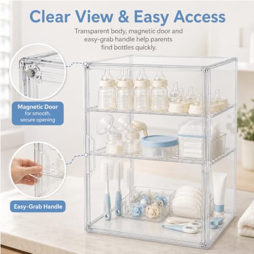 YESGIRL Clear Acrylic Baby Bottle Storage Organizer for Countertop Cabinet