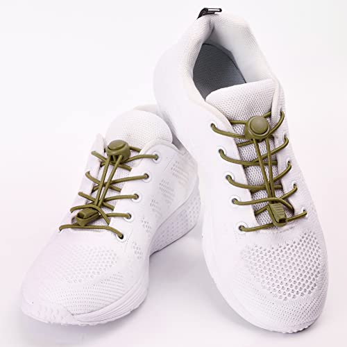 UpUGo Elastic Shoe Laces, No Tie Shoe Laces for All Ages, One Size Fit All - color: Plain Armygreen, size: 1 pair