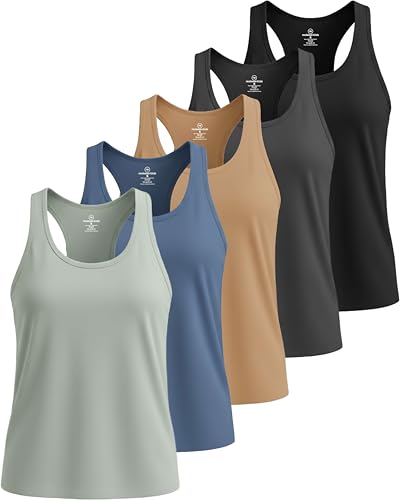 5 Pack Women's Dry Fit Racerback Tank Tops Sleeveless Athletic Workout Gym - color: Set 5, size: XX-Large