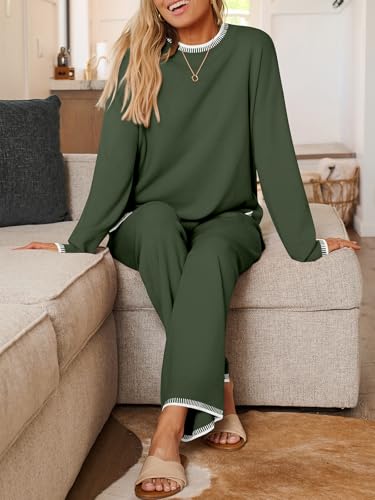 LILLUSORY Lounge Sets Womens 2 Piece Matching 2026 Fall Knit Sweater Set - color: Army Green, size: X-Large