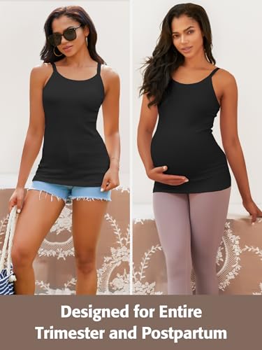 ATTRACO Women's Maternity Tank Tops with Built in Bra Pregnancy Tank - color: A-black, size: Medium