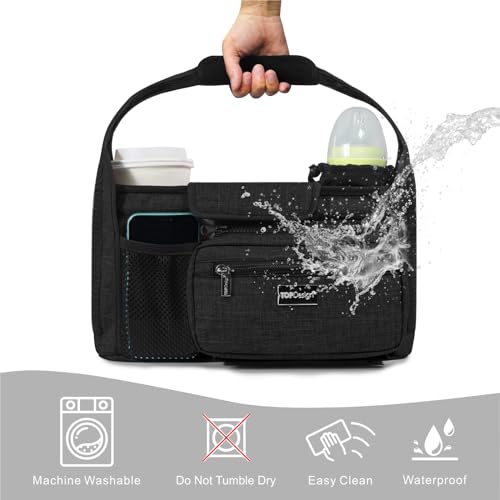 TOPDesign Universal Baby Stroller Organizer, Stroller Caddy with Detachable Mesh Bag & Heightened Insulated Cup Holders & Non-Slip Secure Hooks Accessories, Fits Most Strollers (Zoo) - color: Zoo, style: Pro