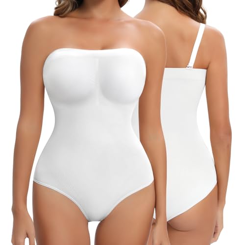 Strapless Shapewear for Womens Tummy Control Bodysuit Body Shaper Tube Tops - color: White, size: Large