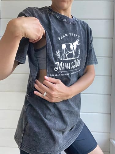 Comfort Breastfeeding Shirts Women Distressed Maternity Zip Nursing Tees - color: Gray 4, size: Medium
