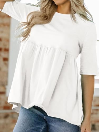 Cicy Bell Womens Babydoll Tops Plus Size Tunic Summer Flowy Peplum Shirts - color: White, size: X-Large