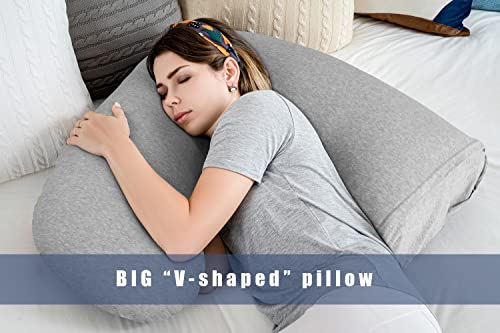 INSEN Pregnancy Pillow for Sleeping, L Shaped Body Pillow for Side Sleeping, Detachable Pregnancy Pillow with Full Body Support - color: Cooling Grey Jersey Cotton