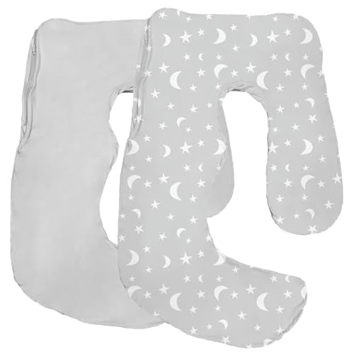 Maternity Pillow Cover ONLY Compatible with Momcozy Pregnancy Pillow (2 Pack Covers-Pillow NOT Included) - color: Storm&grey Starry Moon