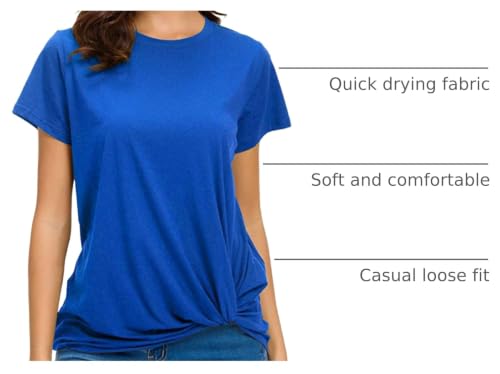 LUSMAY Womens Short Sleeve Loose Twist Knot Front T Shirts Cotton Casual Blouse - color: Bright Blue, size: Medium