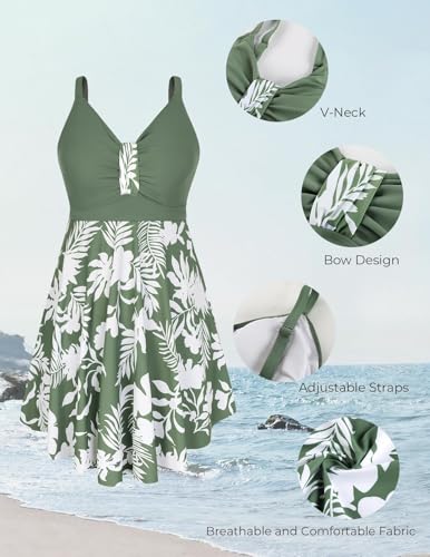 Hanna Nikole Women Plus Size Swimsuit One Piece Tummy Control Bathing Suit - color: Green White Print, size: Small