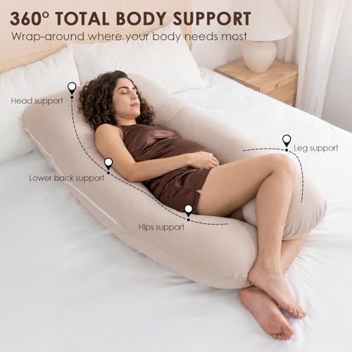 QUEEN ROSE Pregnancy Pillow, U Shaped Cotton Maternity Body Pillow, Ivory - color: Ivory