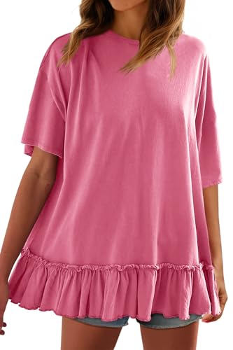 Tankaneo Womens Peplum Oversized Tshirt Summer Flowy Babydoll Tunic Tops - color: Pink, size: Medium
