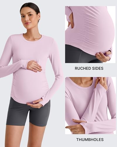 G4Free BareFeel Pregnancy Workout Tops Maternity Long Sleeve Shirts Ruches - color: Blush, size: X-Large