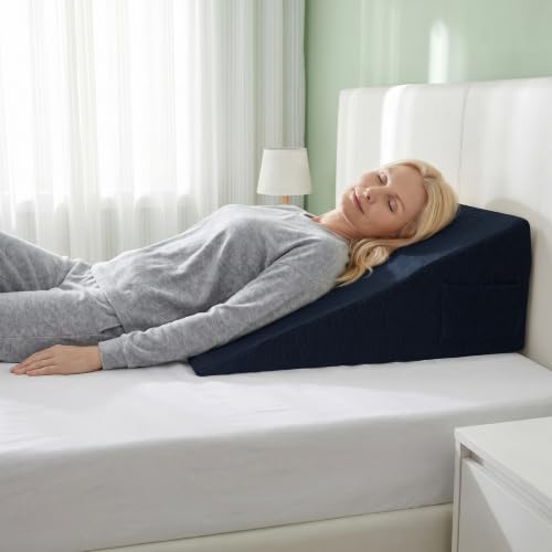 Wedge Pillow Cover 24x24x10 in, Zipper & Pockets, Navy Blue - color: Navy Blue