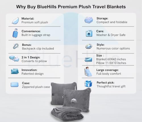 BlueHills Premium Soft 2-Pack Travel Blanket Pillows for Two - Gray Grey - color: Gray-2pk-t013