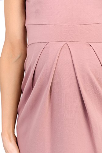 Womens Front Pleat Knee Length Midi Maternity Dress - color: Mauve, size: Small