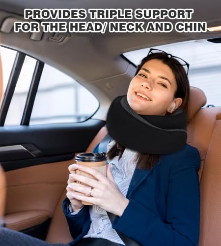 Hat-style travel neck pillow, upgraded version of airplane neck pillow - color: Black