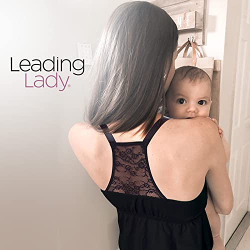 Leading Lady, Lace Back Nursing Tank for Women, Racerback Design, Built-In Bra, One Hand Nursing Clasps, Fold-Down Cups - color: Black, size: Small