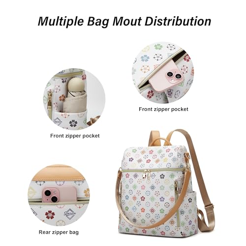 Makes Backpack Purse for Women PU Leather Casual Backpack Daily Travel Bag - color: Triwhite Triple Zip