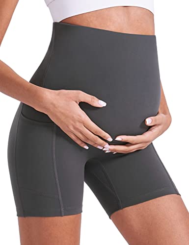 Enerful Maternity Biker Shorts with Pockets 8"/5" - color: Black+grey+light Blue 5", size: Small