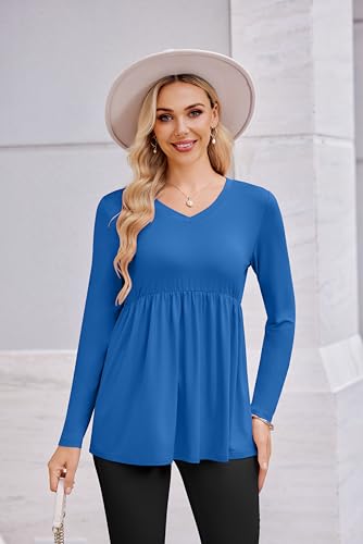 Ekouaer Maternity Shirts for Women Long Sleeve V Neck Fall Tops Clothes - color: Blue, size: Small