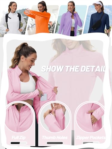 TACVASEN Women's Lightweight Athletic Jacket UPF 50+ Long Sleeve Sun Shirt - color: 04 Light Pink, size: Medium
