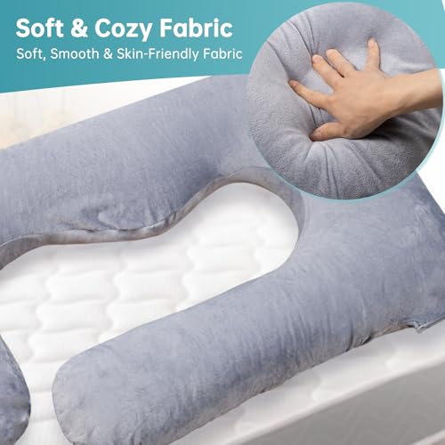 Pregnancy Pillow Replacement Cover Compatible with Momcozy Pillows, Removable and Washable U Shaped Smooth Maternity Pillow Cover, Soft Large Pillow Protector for Side, Gray (ONLY Pillowcase)