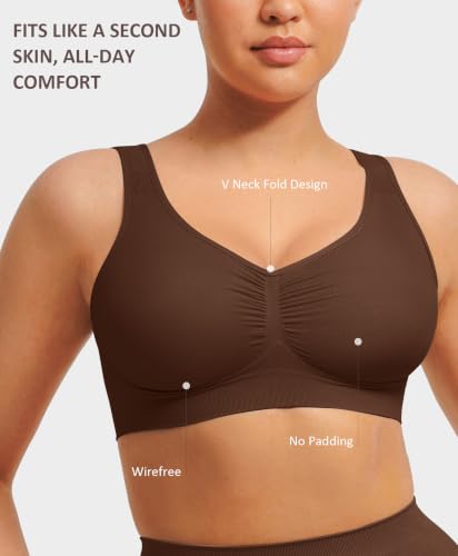 FeelinGirl Seamless Everyday Bras for Women No Underwire with Wide Straps - color: Dark Brown, size: Small