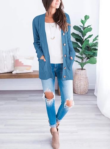 PRETTYGARDEN Women's Cable Knit Cardigan Sweaters Fall - color: Blue, size: Medium