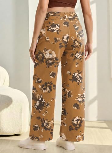 BLENCOT Women's Maternity Jeans Fashion Printed Pregnancy Denim Pants - color: Brown Floral, size: Medium