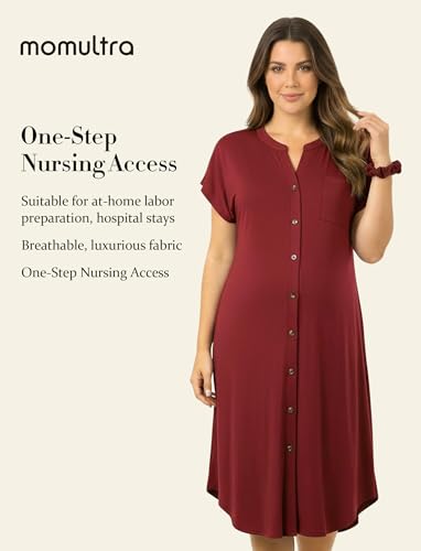 PATPAT Maternity Nursing Dress, Womens Button-Down Midi Dress with Pockets - color: Burgundy, size: Large