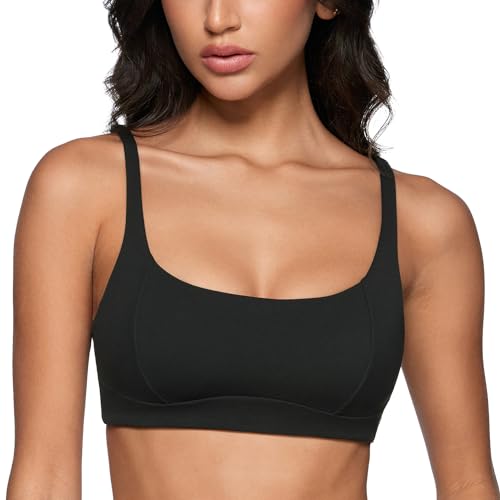 INGIA Women's Square Scoop Neck Sports Bra Thin Strap Padded Yoga Bra - color: Black, size: X-Small