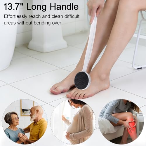 Nano Glass and Pumice Stone for Feet Callus Remover Long Handle 13.7", Double Sided Foot File, Durable Foot Scrubber Pedicure Tool for Hard & Dead Skin Remover, Soft and Smooth Feet, White - color: White