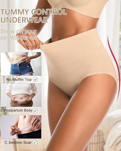 CULAYII Tummy Control Underwear Womens High Waisted Cotton Panties Breathable Full Coverage Postpartum Ladies Briefs - color: Multicoloured F - 5 Pack, size: Medium