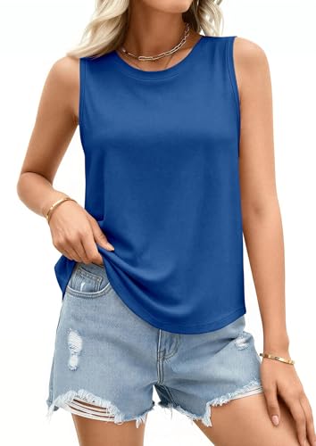 PRETTYGARDEN Women's Wide Strap Sleeveless Tank Tops - color: Blue, size: XX-Large