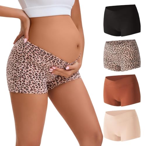 INNERSY Women's Maternity Underwear Cotton Pregnancy Boyshorts 4-Pack - color: Maillard, size: Medium