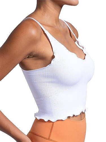 Sunzel 2 Pack Women's V Neck Ribbed Camisole Tank Tops with Ruffle Trim - color: Black & White, size: Large-X-Large